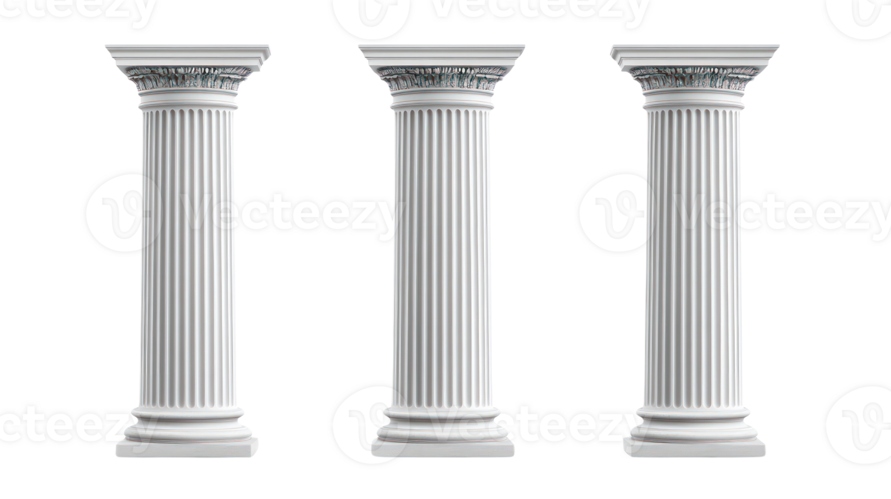 Three isolated classic columns showcasing architectural elegance and intricate design details png
