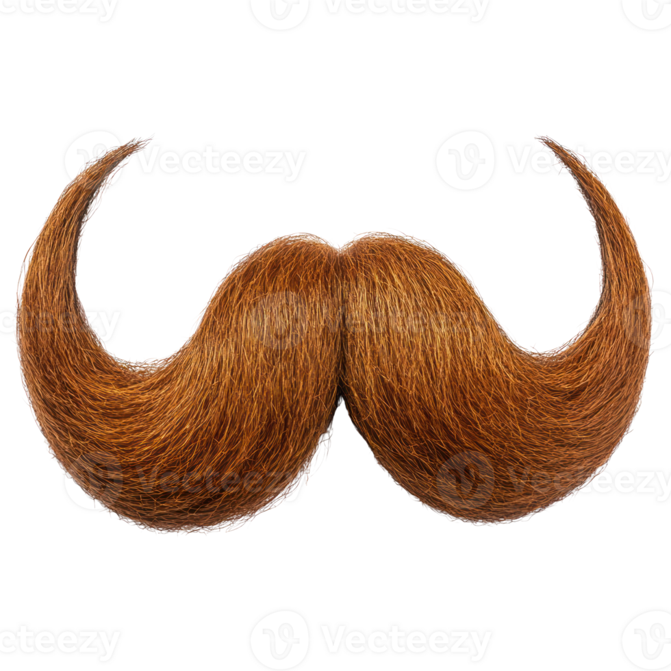 Unique brown mustache with exaggerated curls for playful style or costume use png