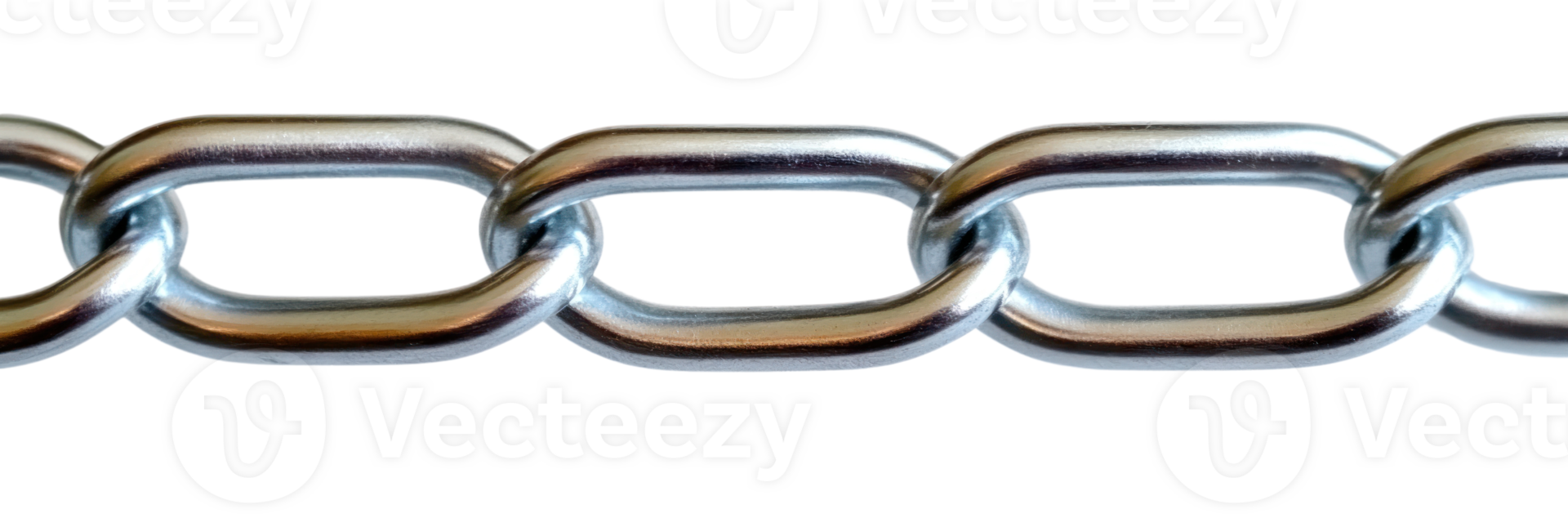 Metal chain link isolated on white background highlighting its glossy finish and structure png
