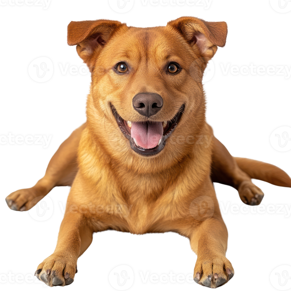 Happy brown dog lying down with a cheerful expression in an isolated setting png