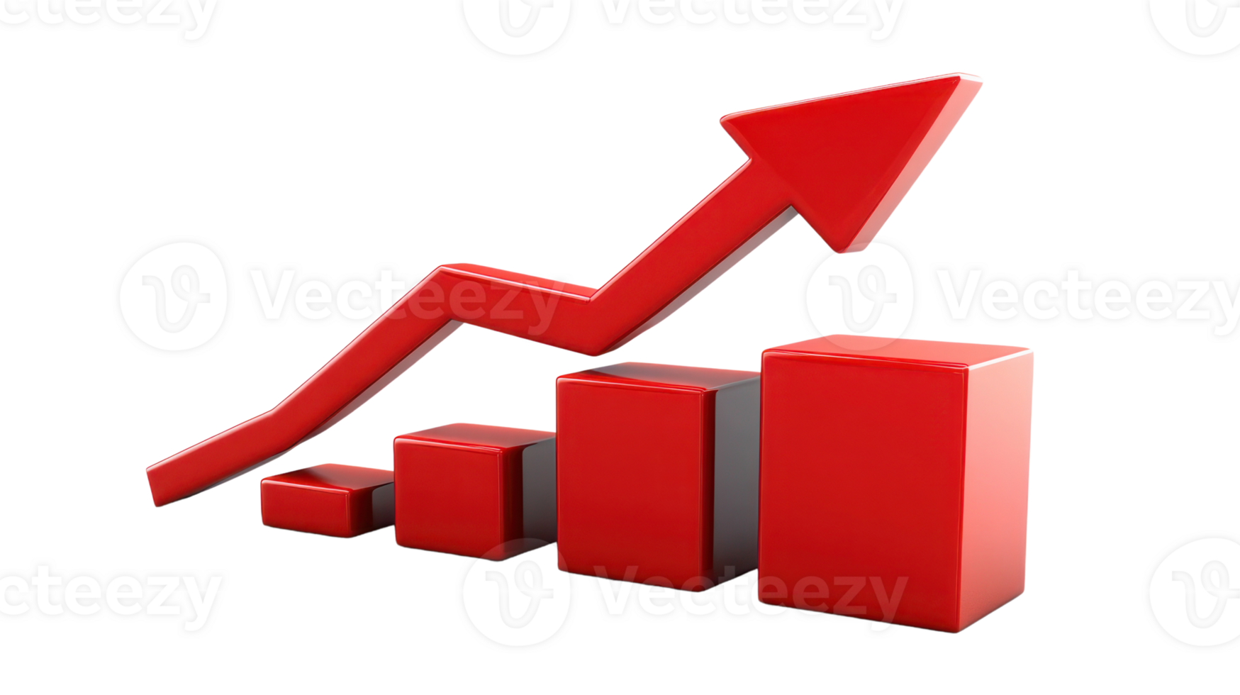 Red upward trend with rising blocks representing growth in business performance and market analysis png