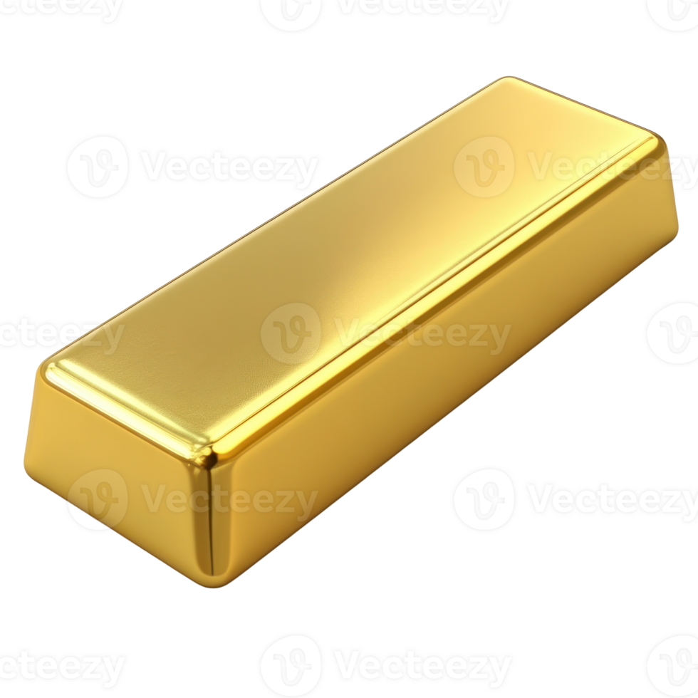 Gold bullion bar isolated on white background showcasing its shiny surface and rectangular shape png