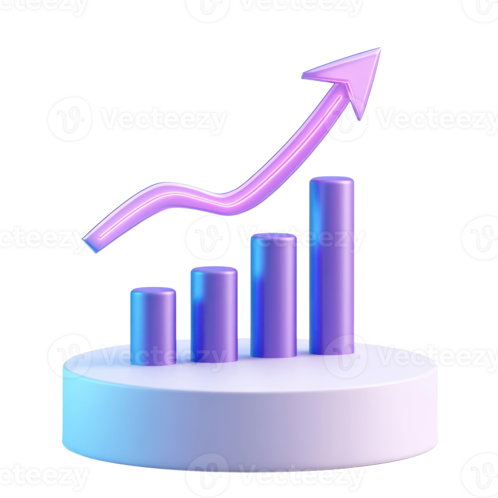 Growth chart with ascending bars and upward arrow illustrating business success and trend analysis png