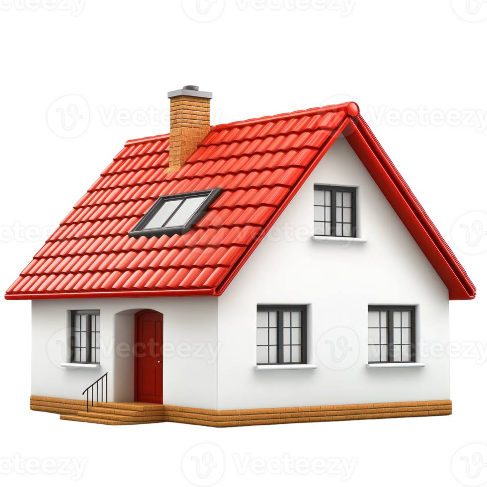 Charming isolated house with a red roof, white walls, and a welcoming door highlighted against a plain background png
