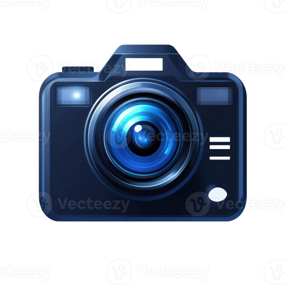 Modern camera design with blue lens isolated on white background for creative projects png