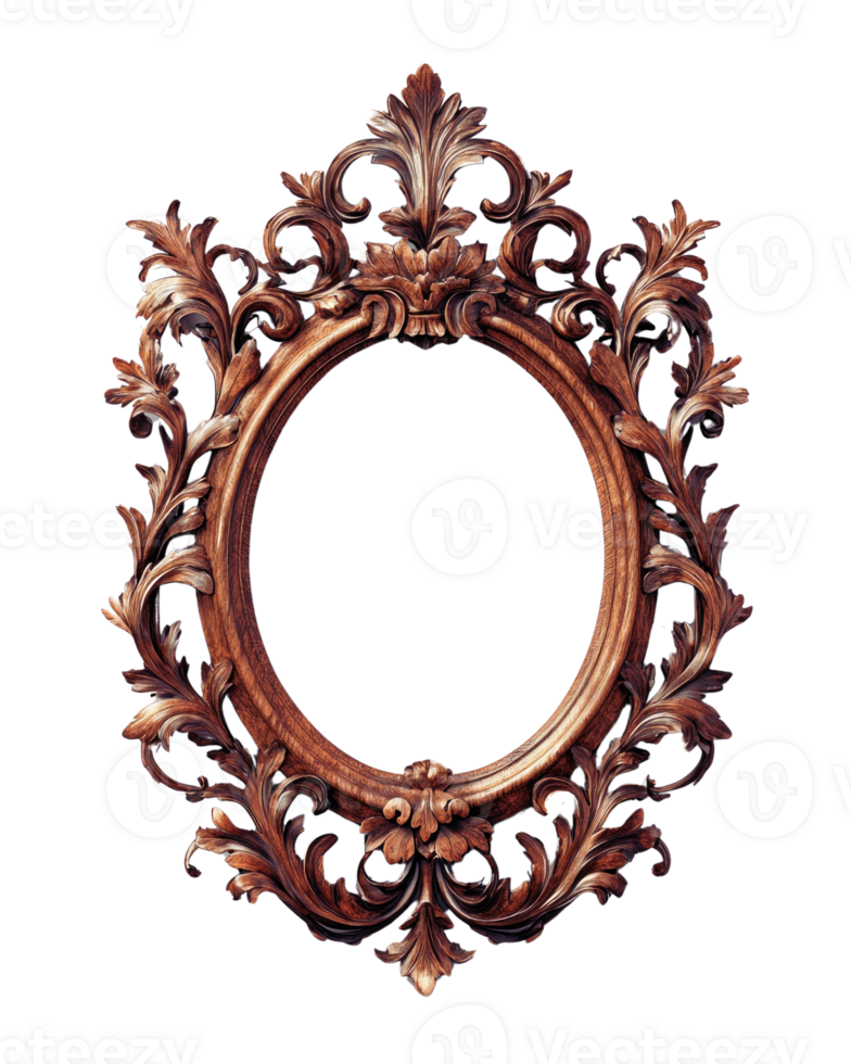 Ornate wooden frame with intricate detailing and floral designs for artwork presentation png