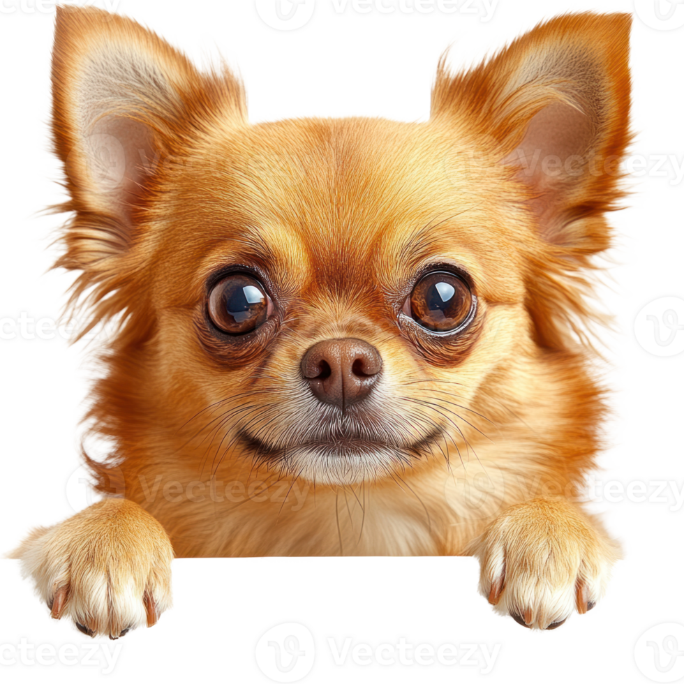 Cute chihuahua with big eyes looking over a surface in an isolated setting png
