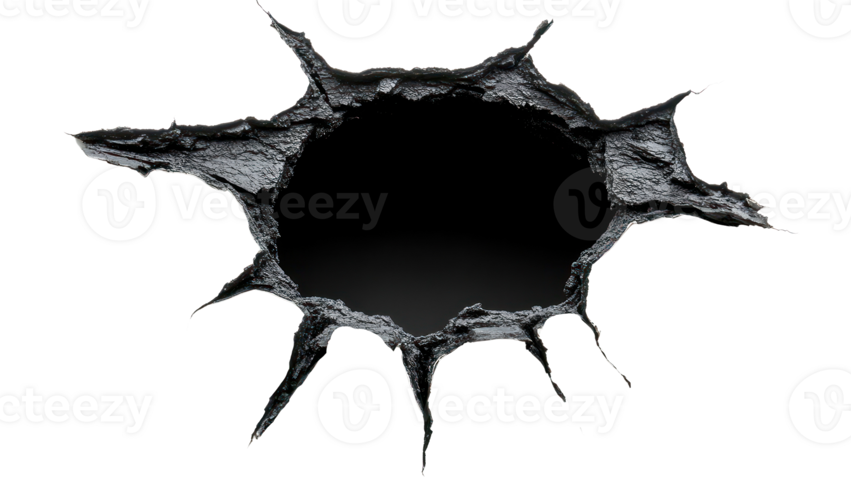 Cracked wall opening revealing a dark void with sharp edges png