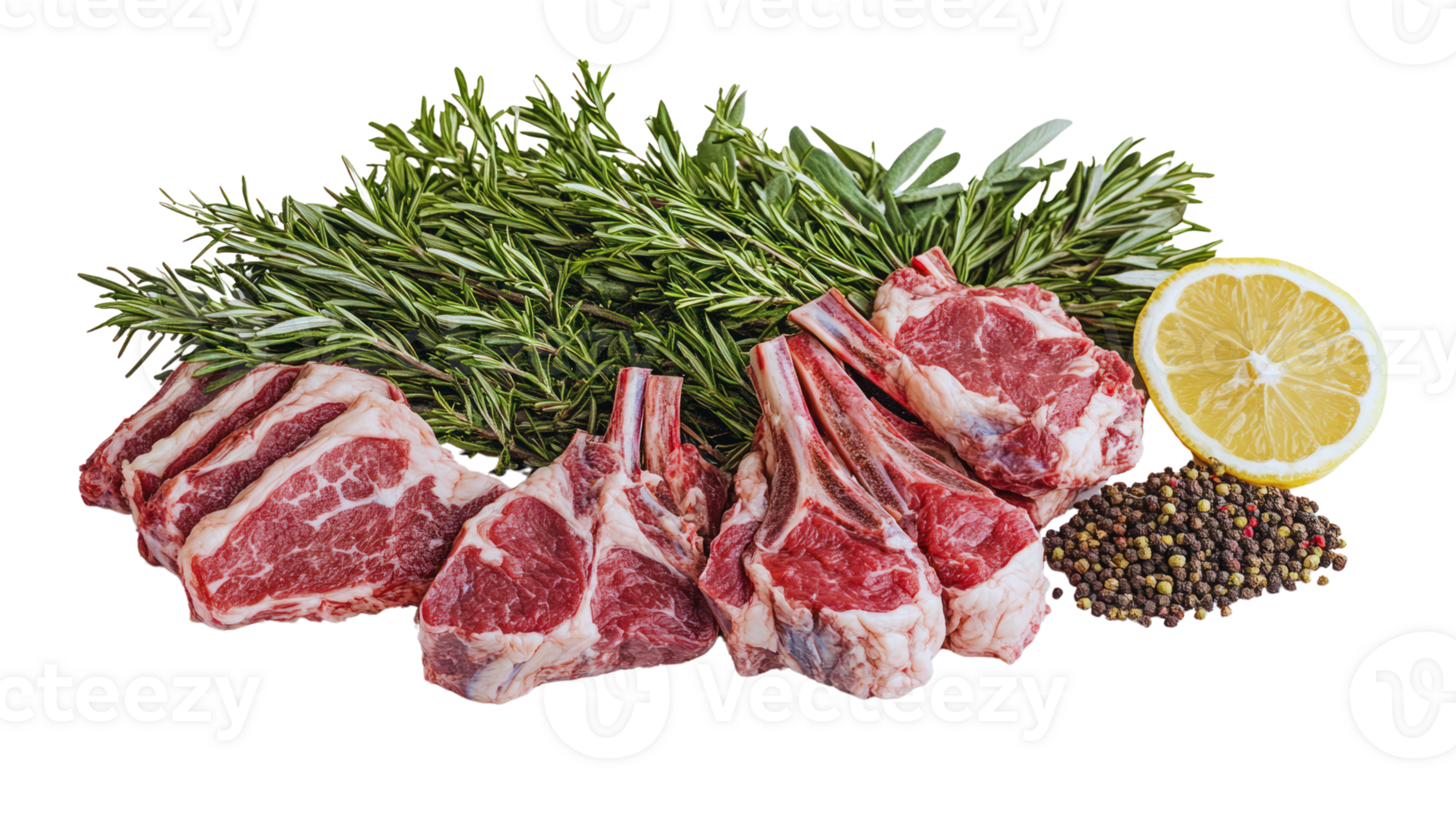 Freshly cut lamb chops with herbs and spices ready for cooking and gourmet preparation png