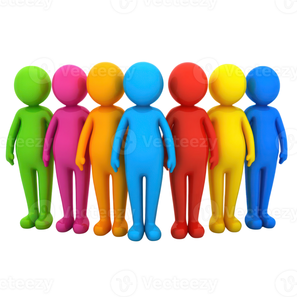 Group of colorful cartoon characters standing together in a friendly arrangement showcasing diversity and teamwork png