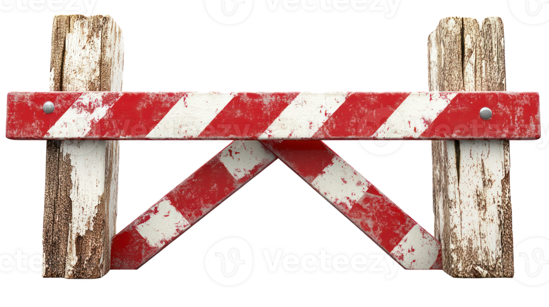 Old wooden barrier with red and white stripes isolated on a white background png