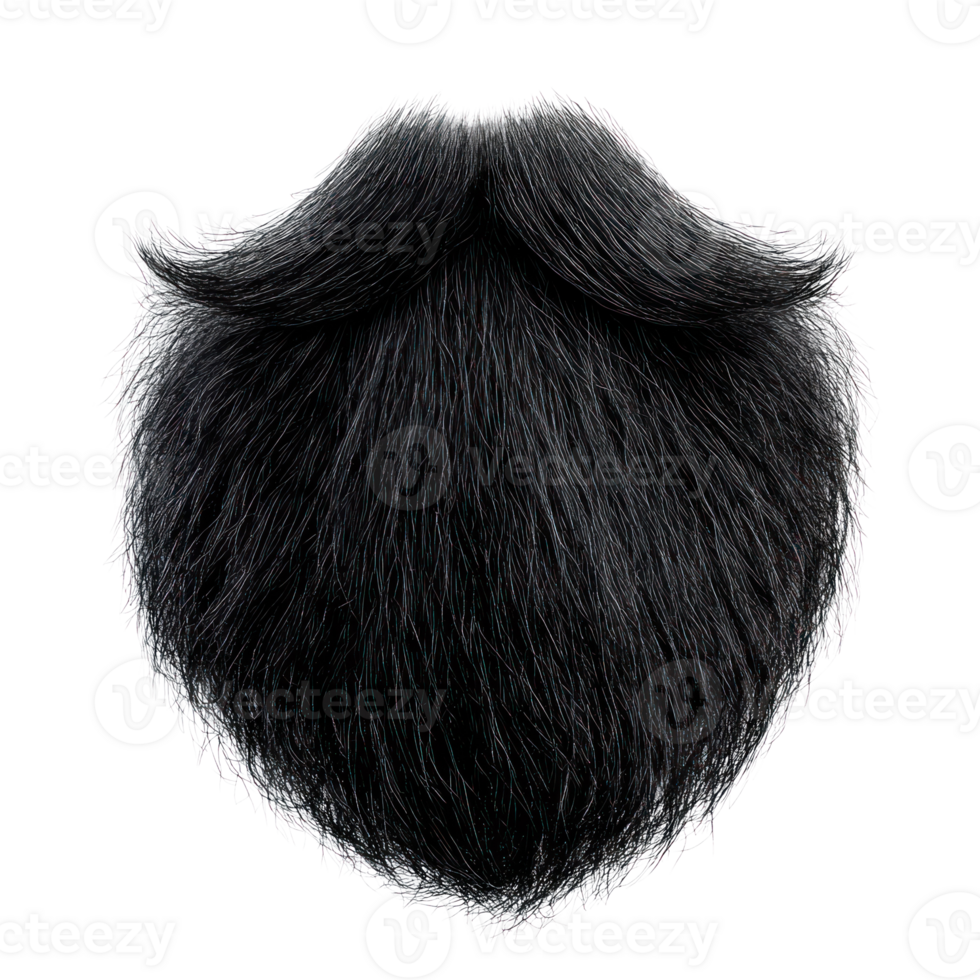 Black fluffy beard isolated on a white background, perfect for creative designs and illustrations png