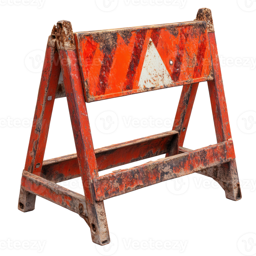 Traffic safety barrier used in construction zone with weathered appearance and bright color png