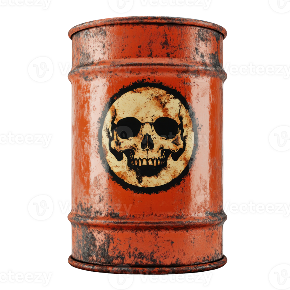 Rusty barrel with warning skull symbol isolated on white background png