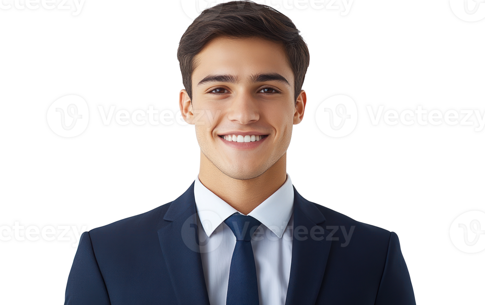 Young man in dark suit smiling confidently with a white background showcasing professionalism and charm png