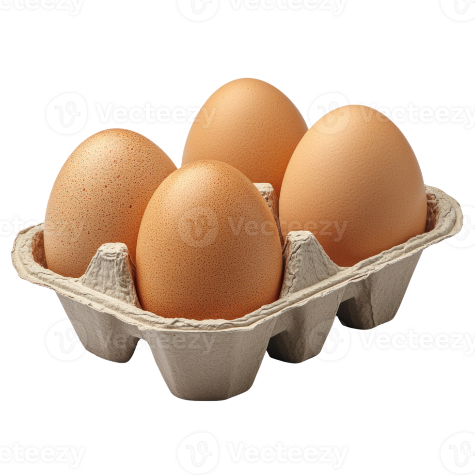 Fresh brown eggs in a carton ready for cooking or baking in a kitchen setting png