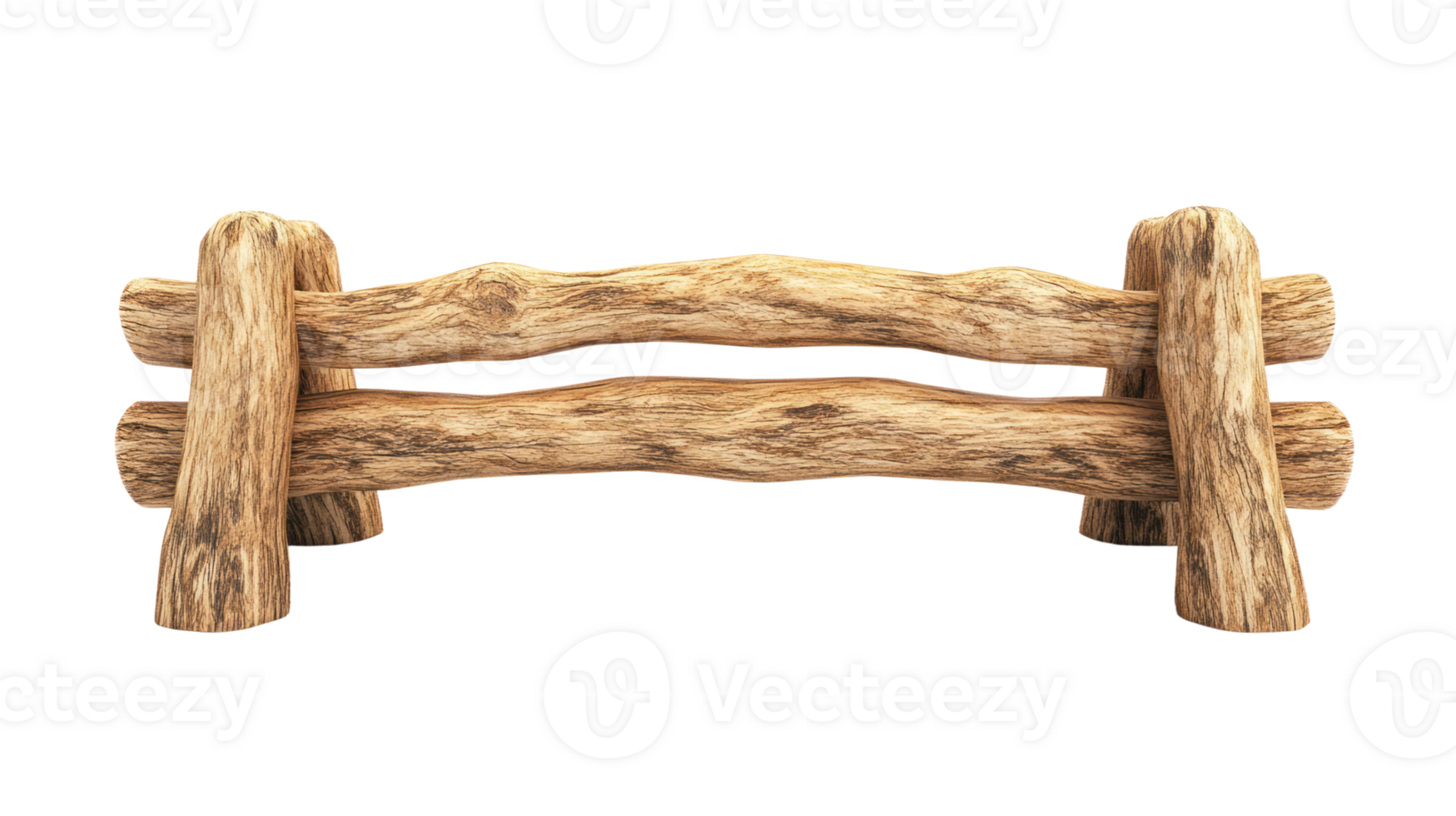 Wooden fence rail isolated on a white background suitable for landscape design or outdoor decoration png