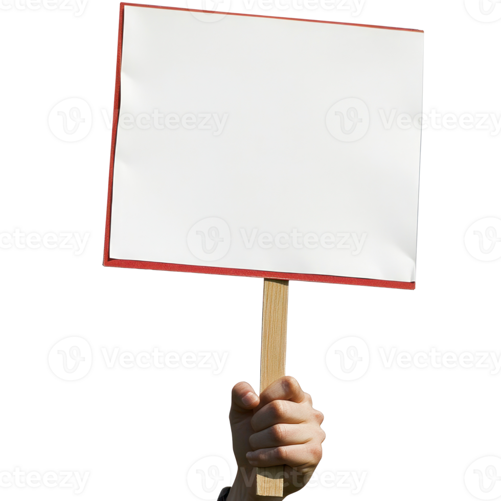 Hand holds a blank sign with red border against a white background for various messaging opportunities png