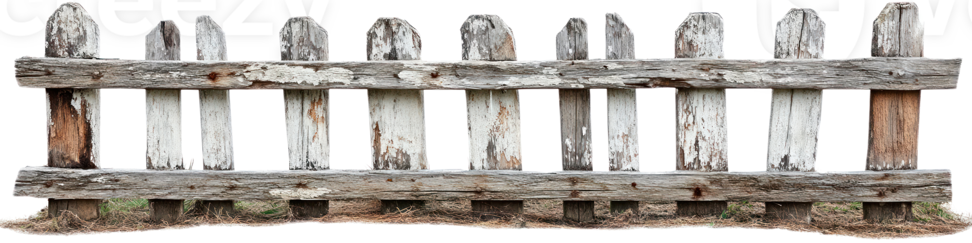 Rustic wooden fence isolated on white background with natural weathered appearance png