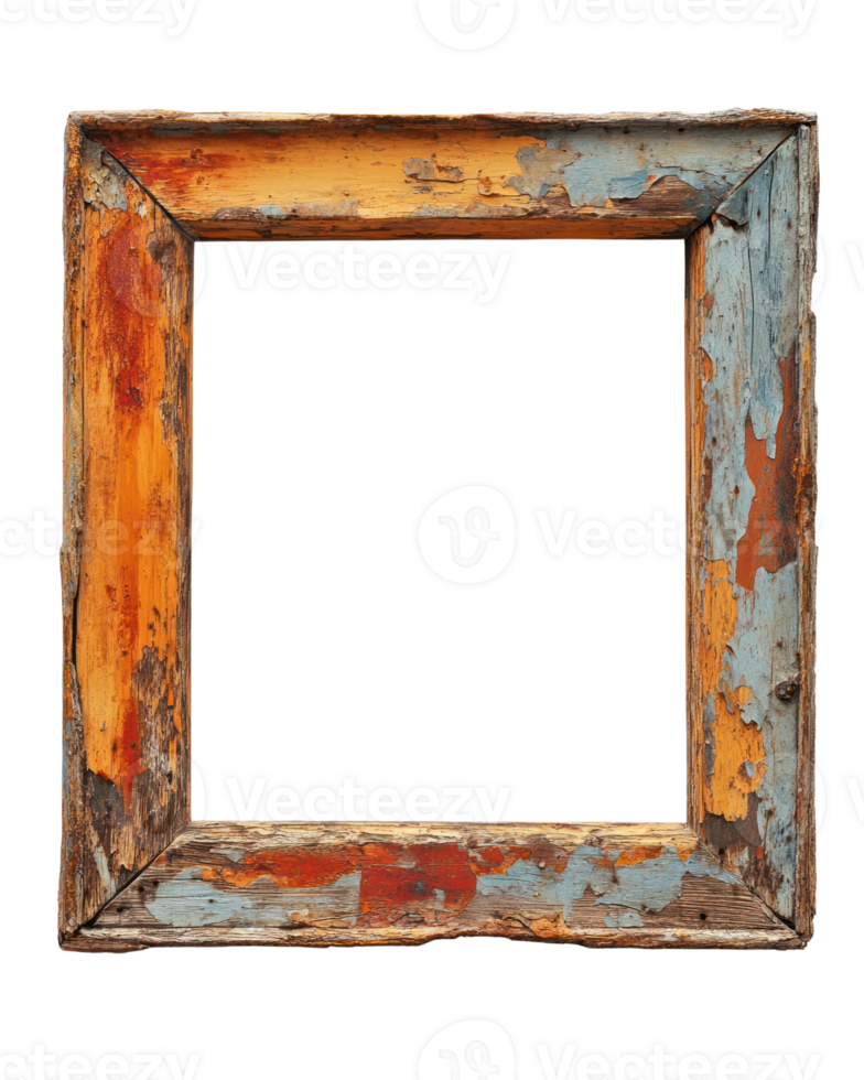 Rustic wooden frame with peeling paint ready for creative artwork display png