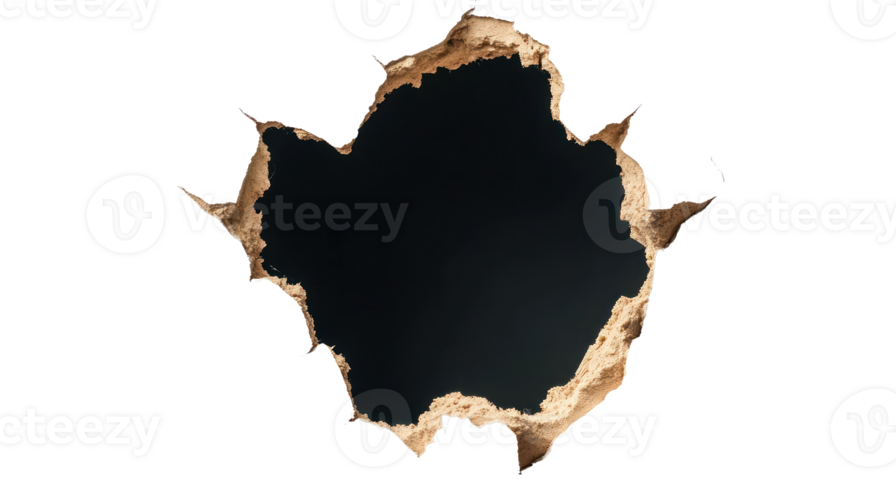 Dark hole in textured wall creating a dramatic visual effect in an isolated setting png