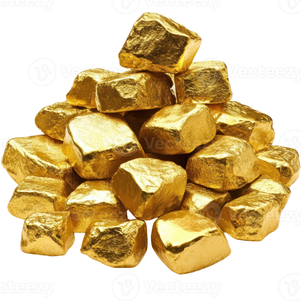Pile of shiny gold nuggets arranged in an isolated formation on a neutral background png