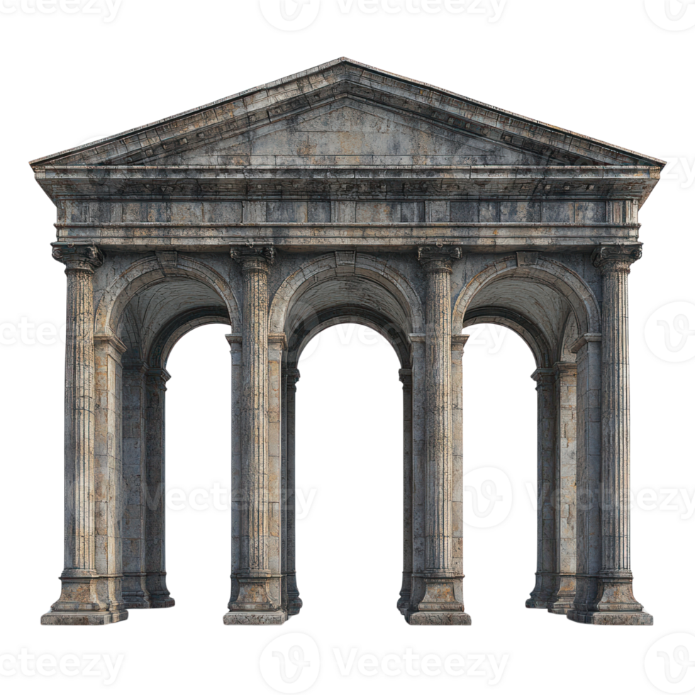 Ancient stone archway with four columns set against a plain background png