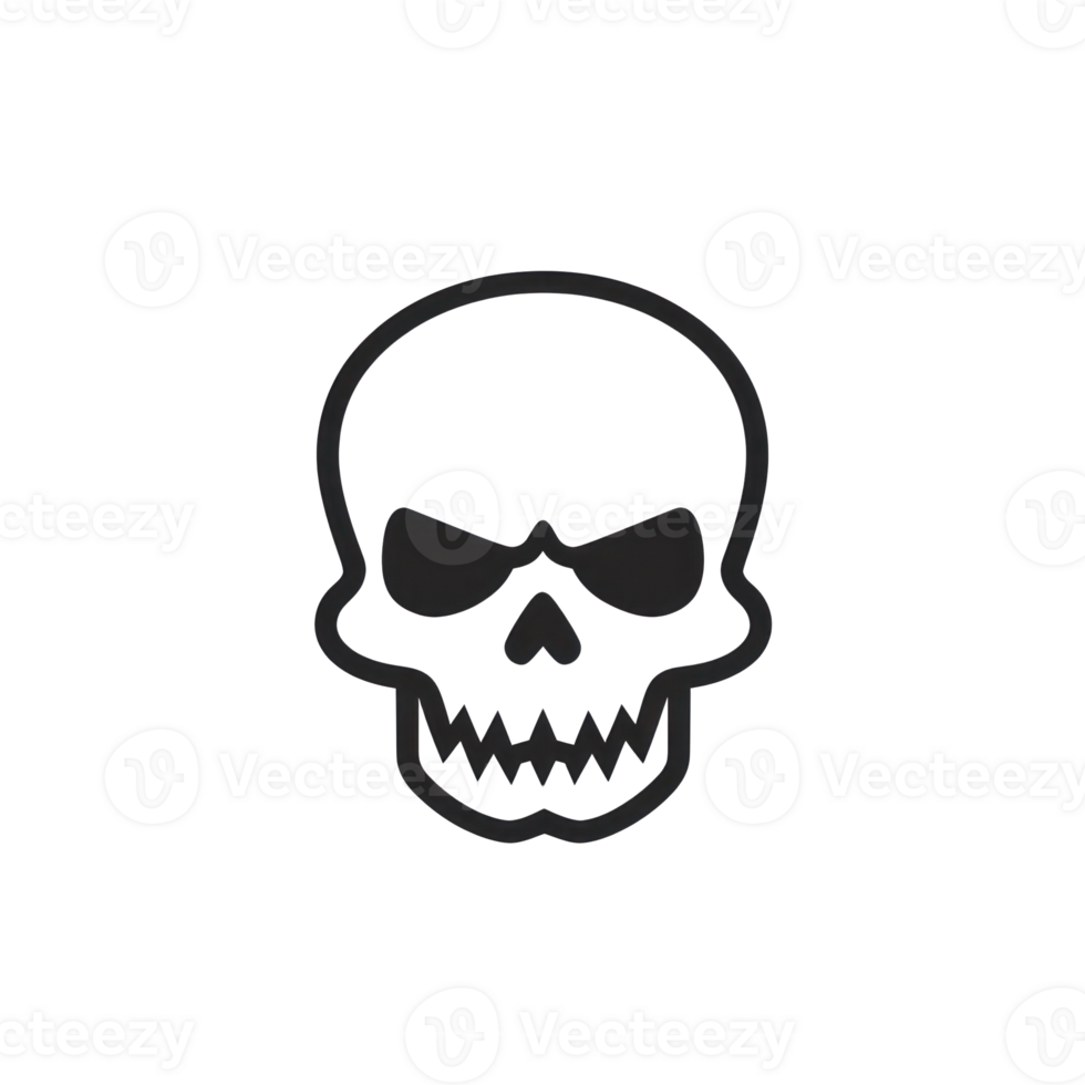 Skull illustration with menacing features in a simple black and white design for artistic uses png
