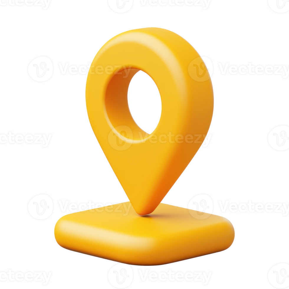 Location marker icon isometric design in bright yellow color on isolated background png