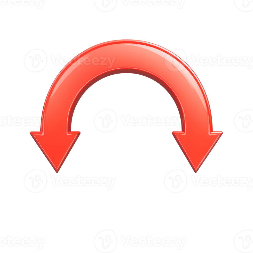 Red curved arrow pointing downwards suitable for design and educational purposes png