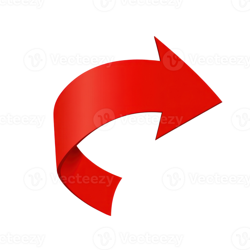 Curved red arrow indicating direction with a smooth gradient design for effective navigation png
