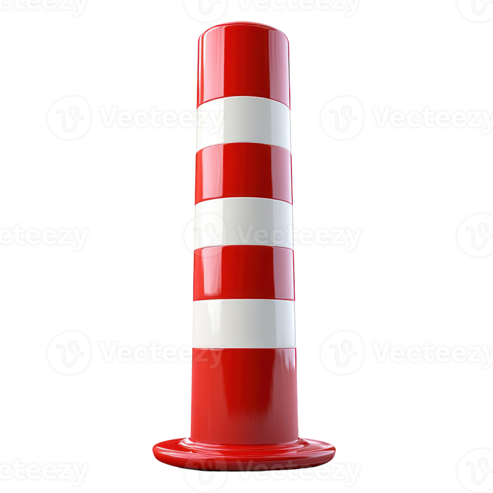 Vertical striped traffic cone with alternating red and white colors on a plain background png