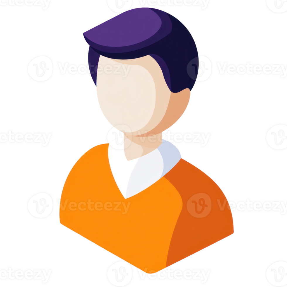 Colorful isolated character representation in orange attire with a stylized haircut and no facial features png