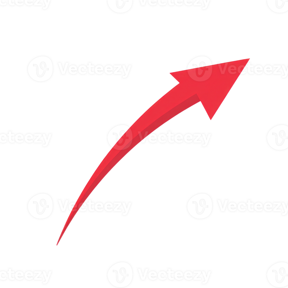 Red arrow graphic pointing upward on a white background for design elements and directional indicators png