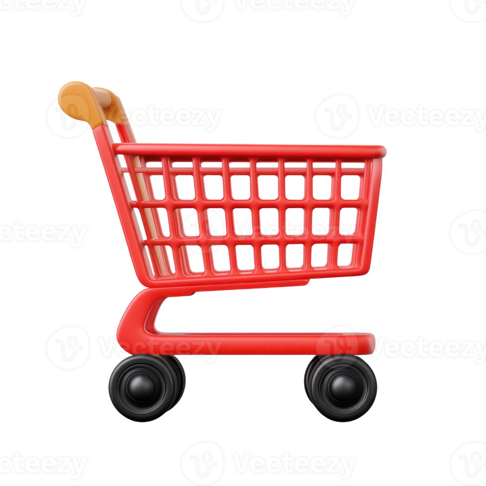 Colorful plastic shopping cart isolated on white background suitable for various design projects png