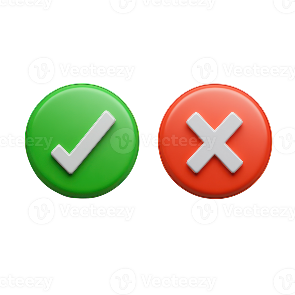 Green check mark and red cross mark symbols representing positive and negative options for decision making png
