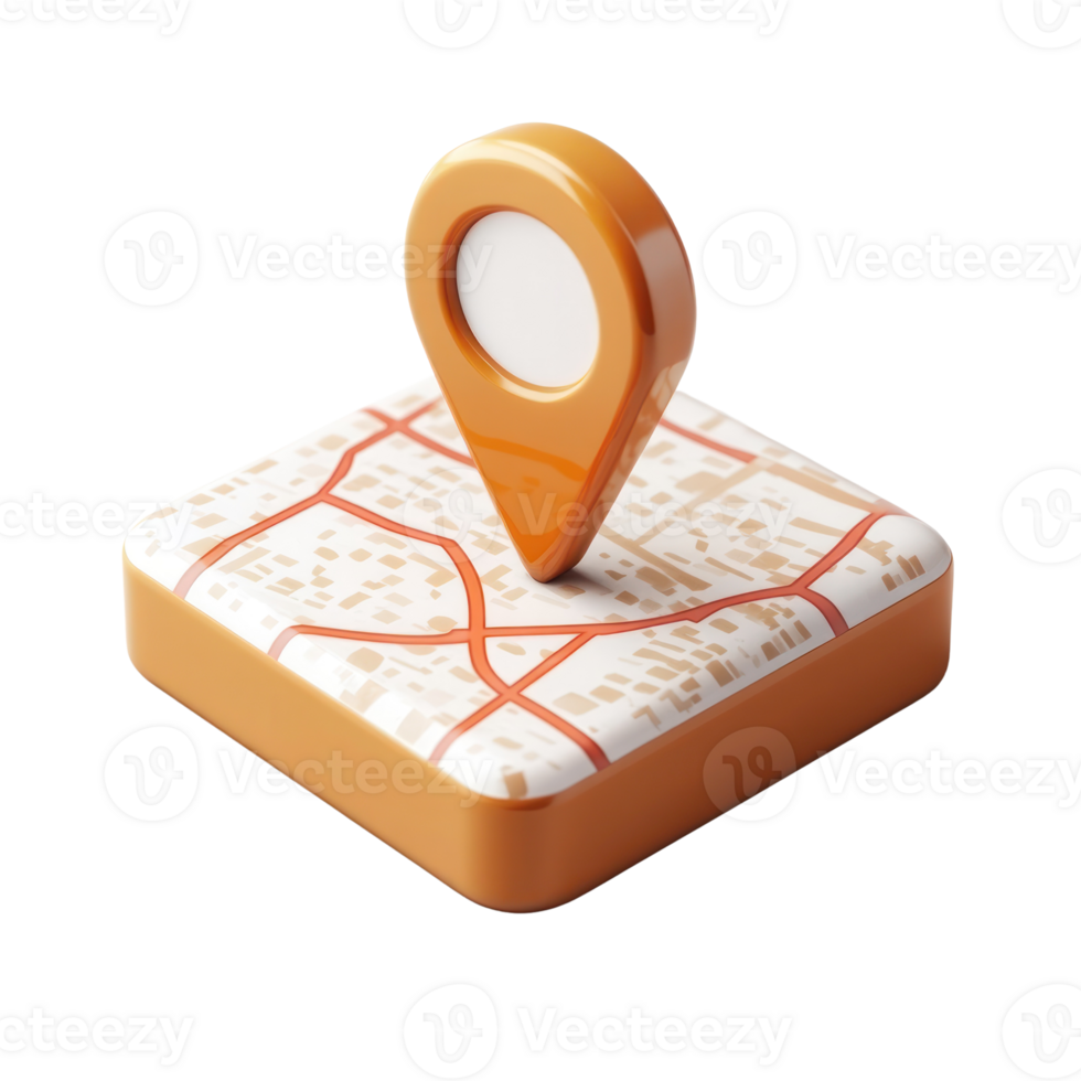 Marker for location with city map in orange and white design placed on a flat surface png
