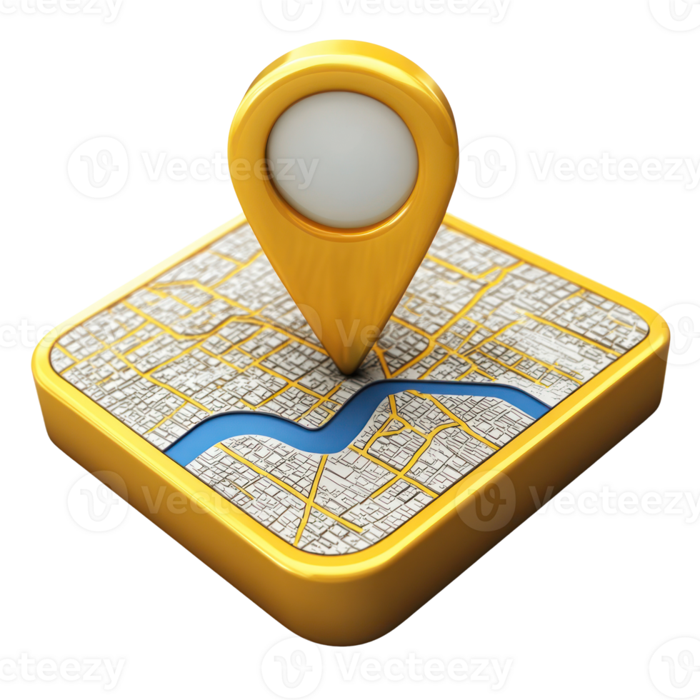 Detailed map marker icon with river representation for location tracking and navigation png