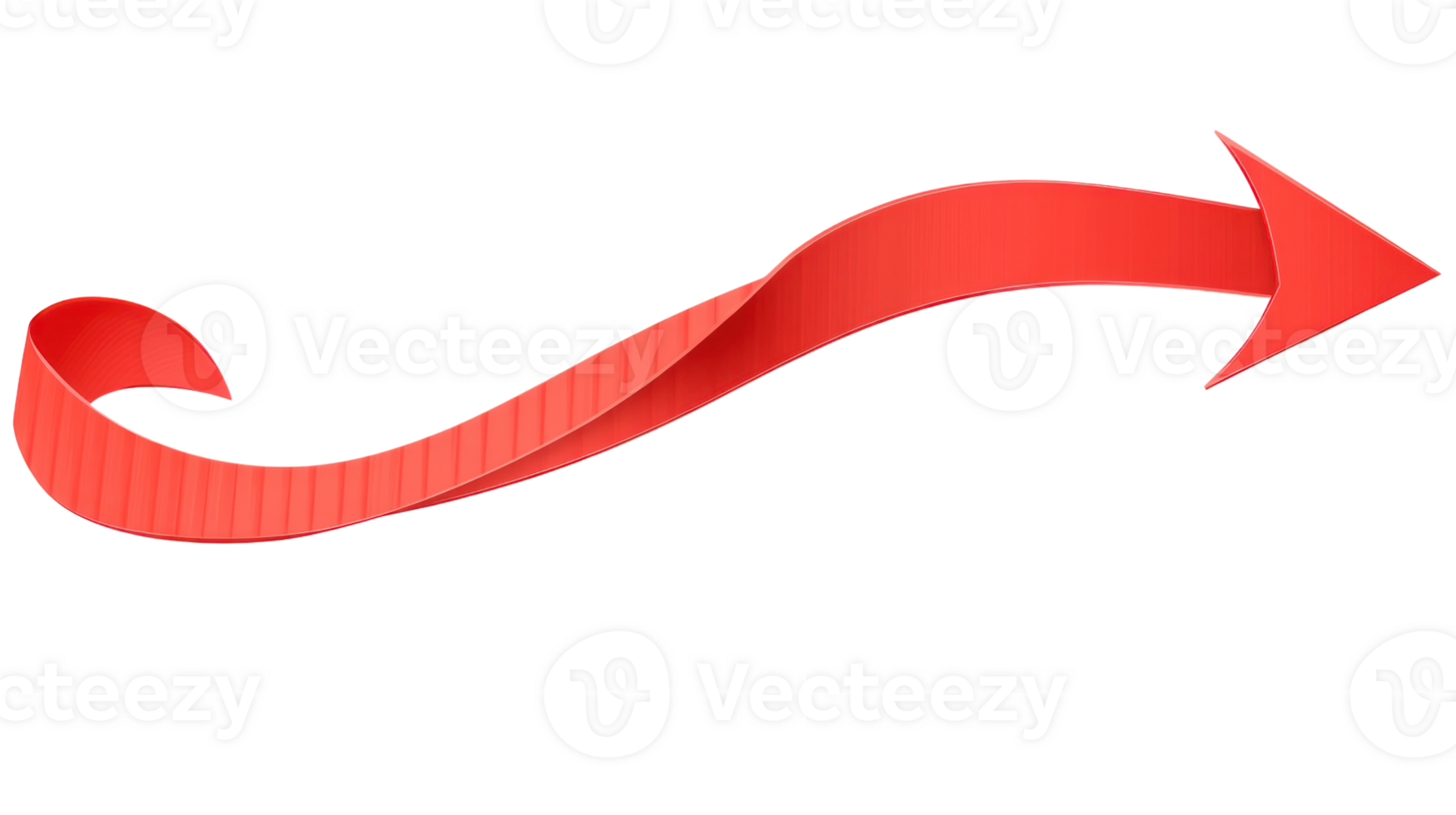 Curved red arrow with a three dimensional appearance pointing to the right in a clear design png
