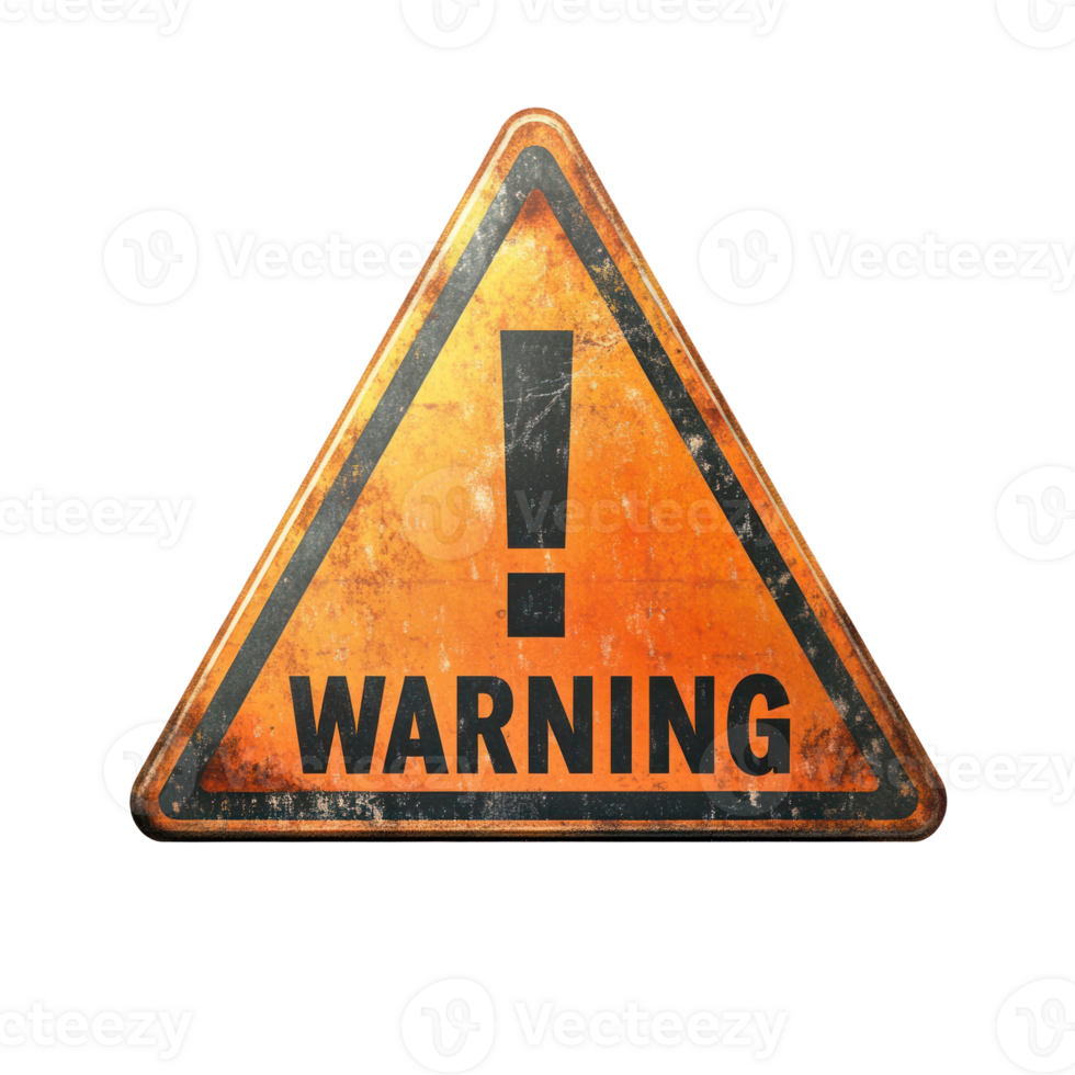 Warning sign with exclamation mark in bold letters on a textured background for safety alerts png