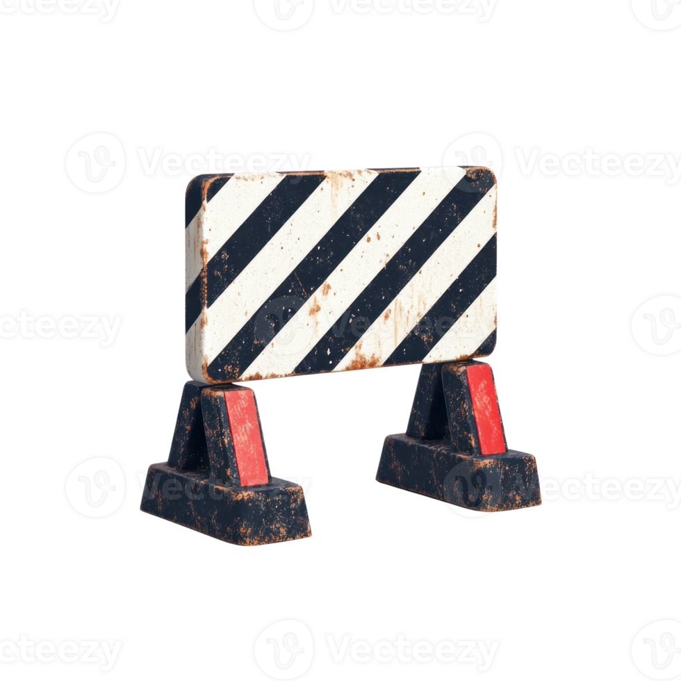 Traffic barrier with black and white stripes stands isolated against a plain background for safety and caution png