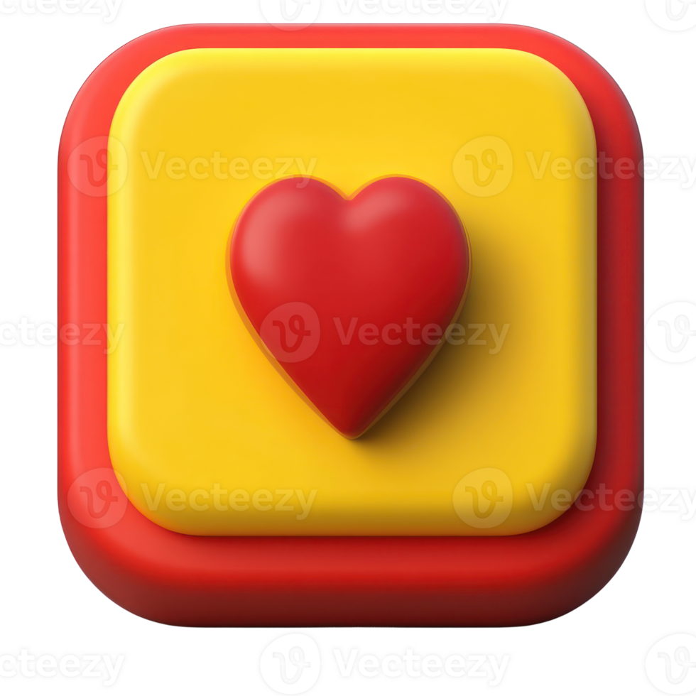 Colorful heart button in bold design shows love and positivity, ideal for app usage and digital interactions png