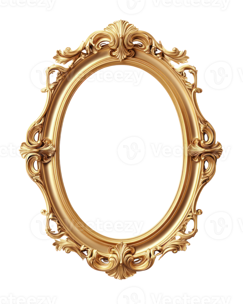 Elegant golden ornate frame with intricate designs isolated on a white background png