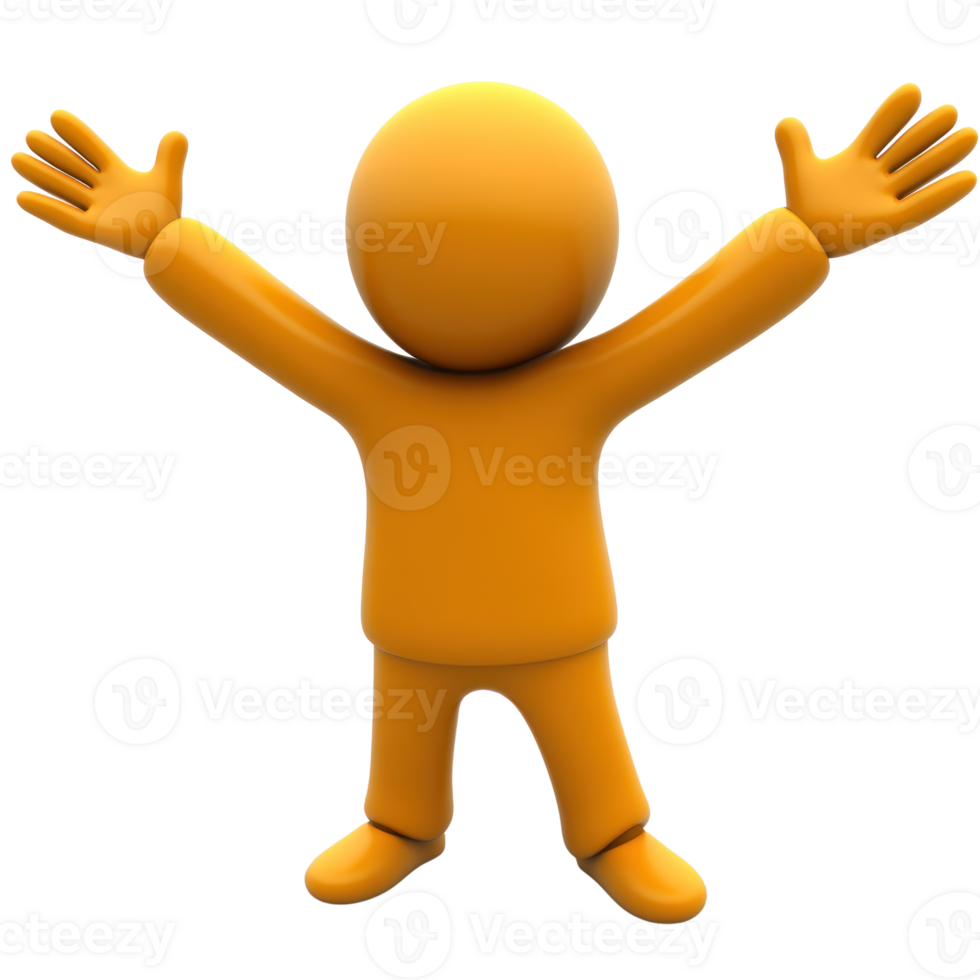 Bright orange figure with open arms expressing joy and enthusiasm in a cheerful manner png