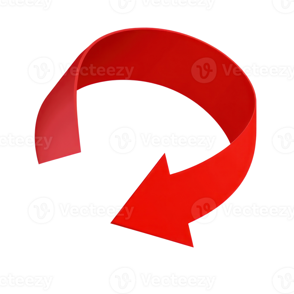 Red curved arrow indicating direction in a minimalist design on a white background isolated for clear visibility png
