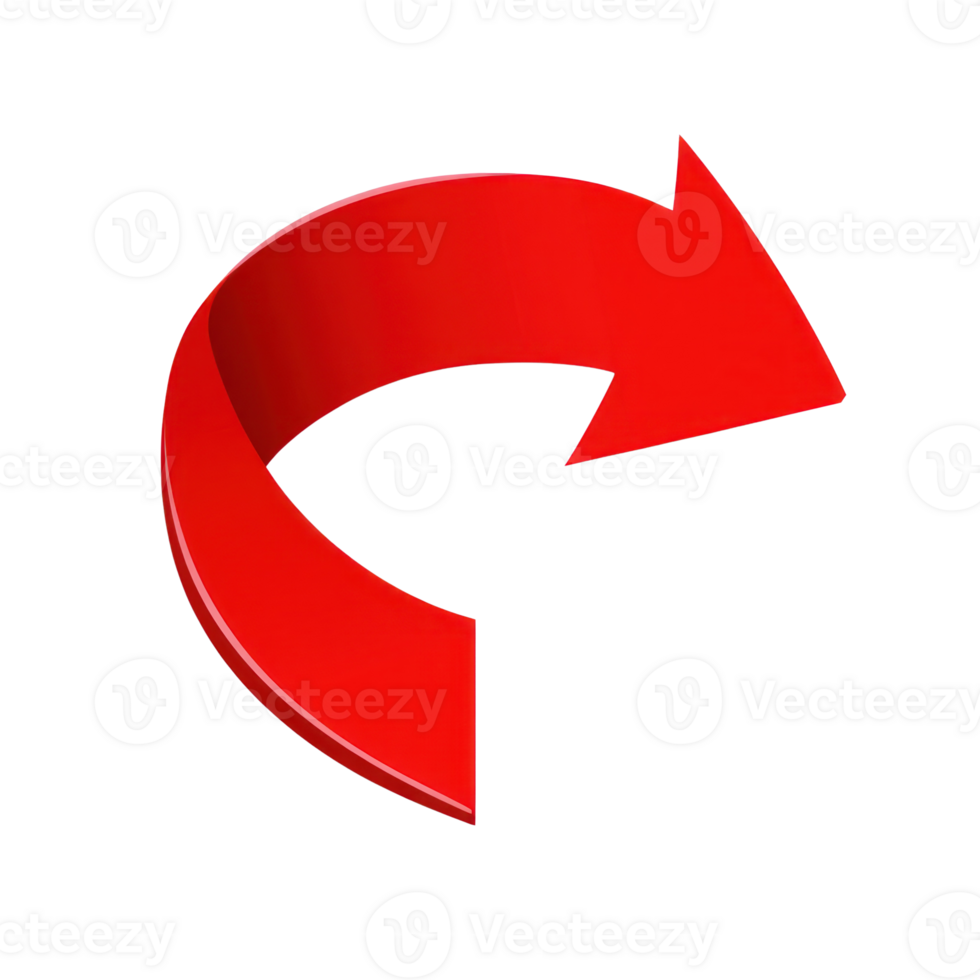Curved red arrow indicating direction with a sleek design on a white background png