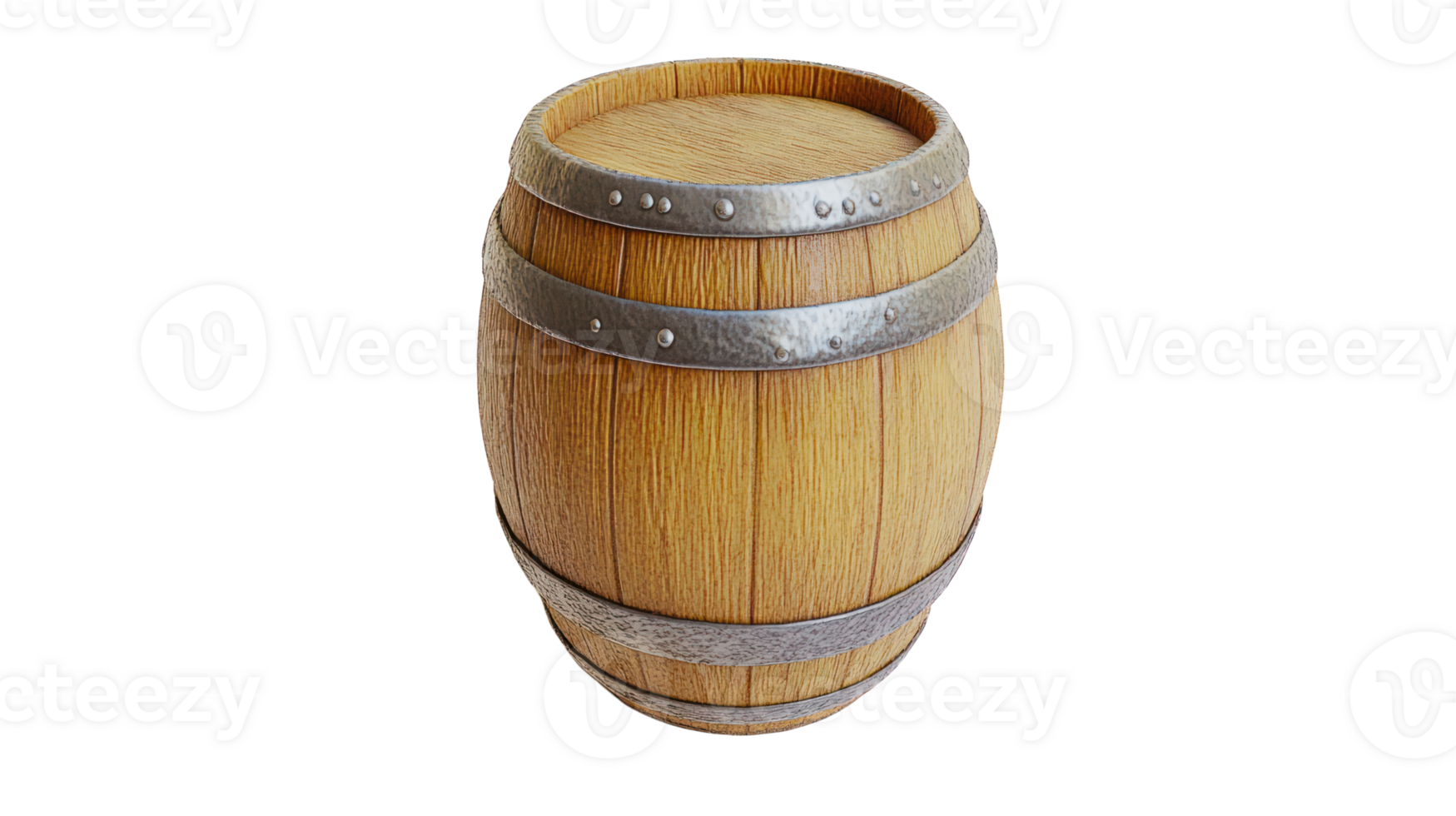 Wooden barrel with metal bands, rustic design, perfect for decoration or storage in various settings png