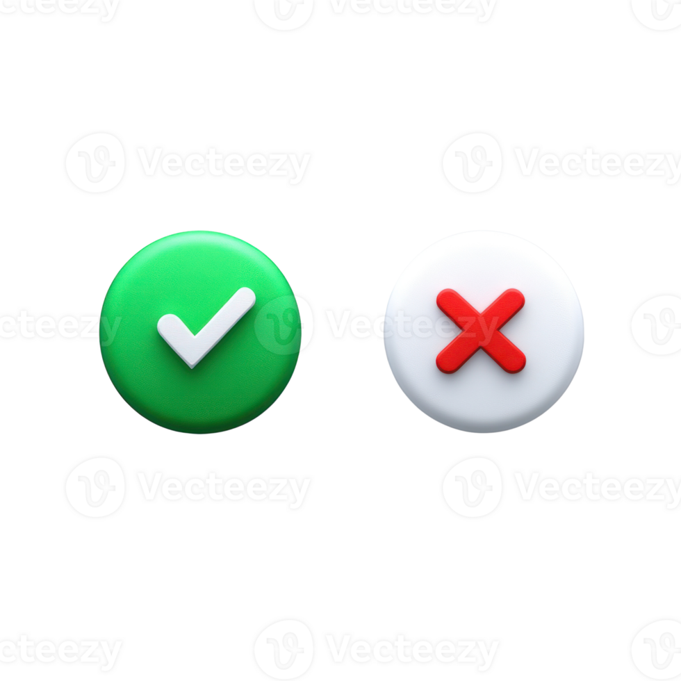 Green check mark and red cross mark symbols for indicating success or failure in various applications png
