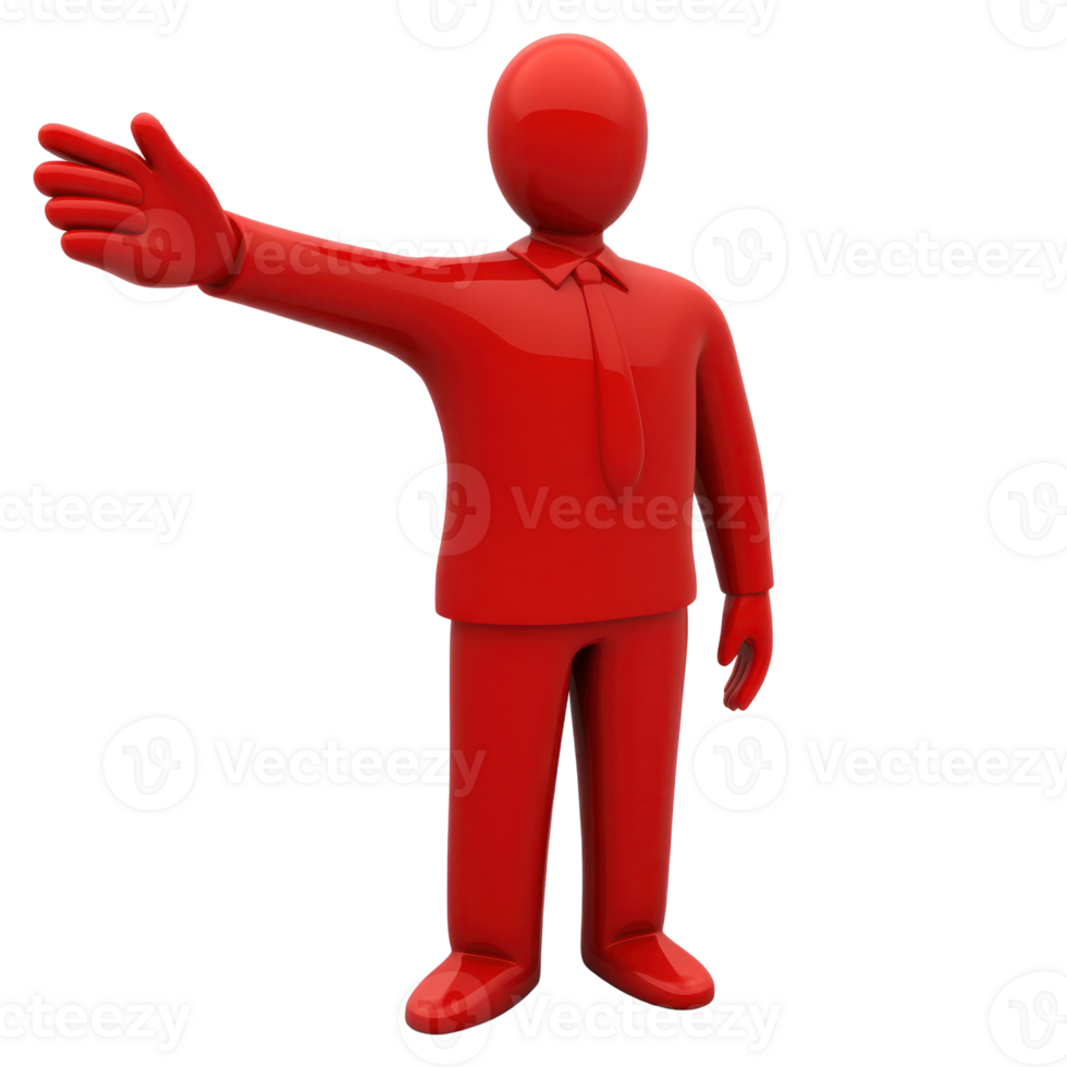Red figure with an outstretched arm in a professional outfit signaling or directing others png