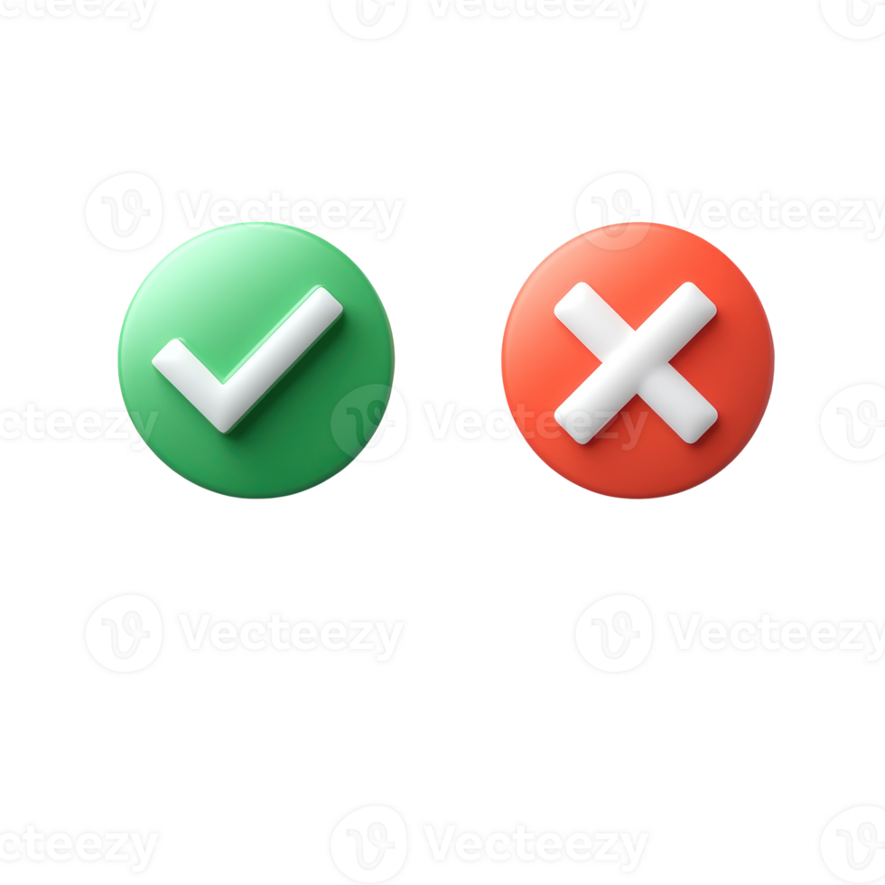 Green check mark and red cross mark icons representing approval and disapproval in a simple design png